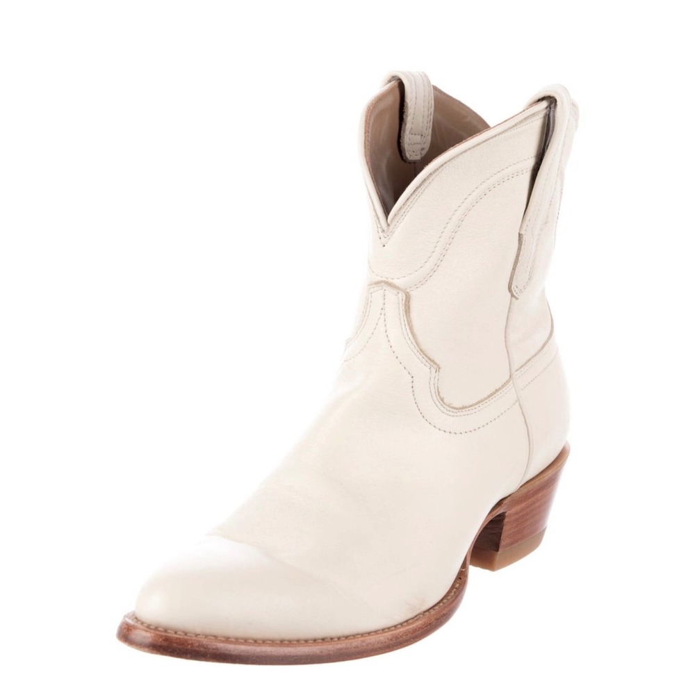 Tecovas The Penny Bone Leather Western Ankle Boots Womens 8 Cream Cowboy Boot